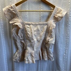 Japna Tank Top Women's Medium Natural Color Cropped Sleeveless Smocked Boho‎